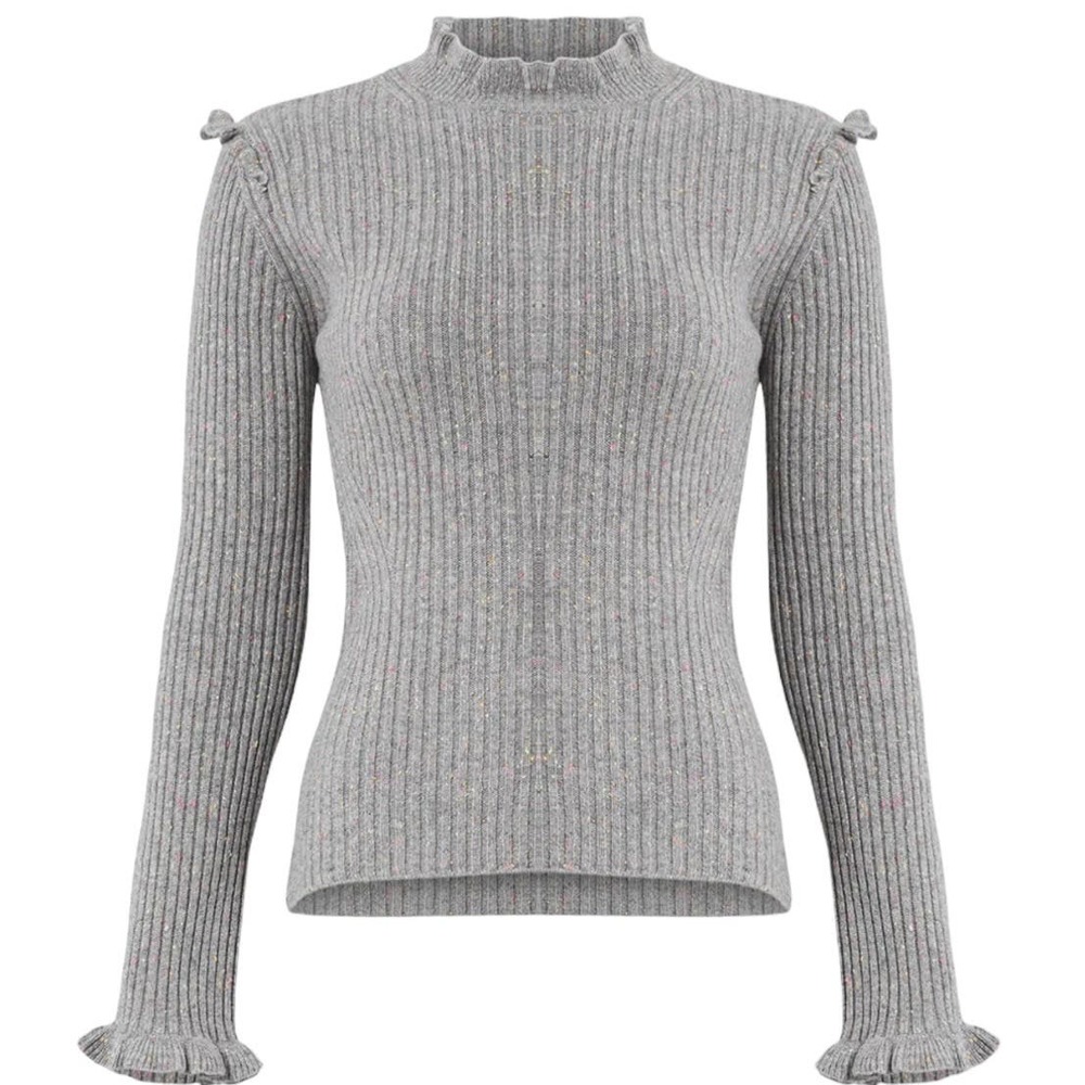 Derek Lam 10 Crosby Romantic Wool/Cashmere Ruffle Shoulder Sweater Gray - Small - Picture 1 of 8